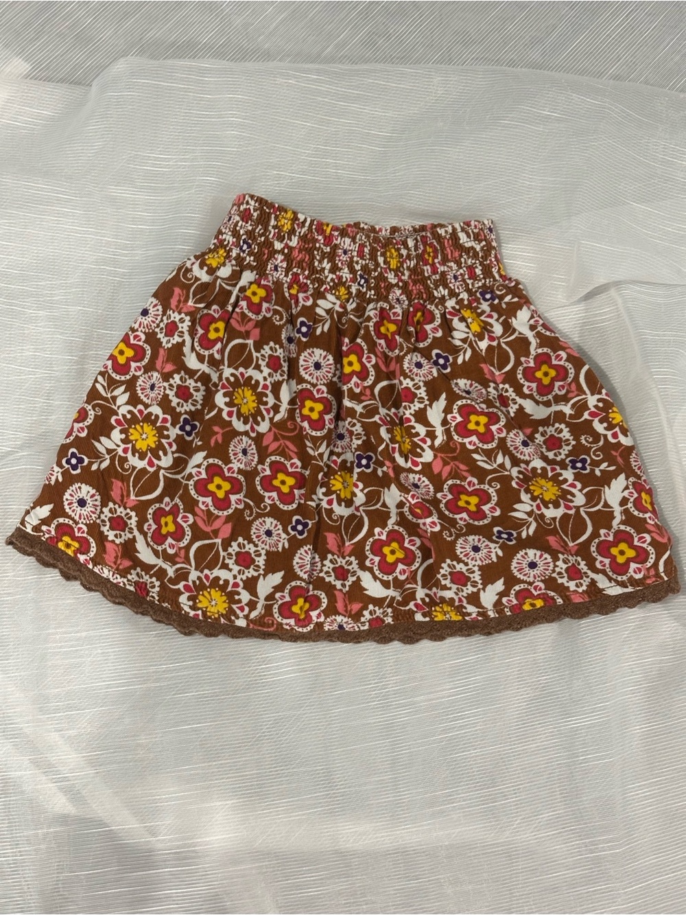 Kids Old Navy Brown Floral Elastic Waist Skirt with Pink & Yellow Accents